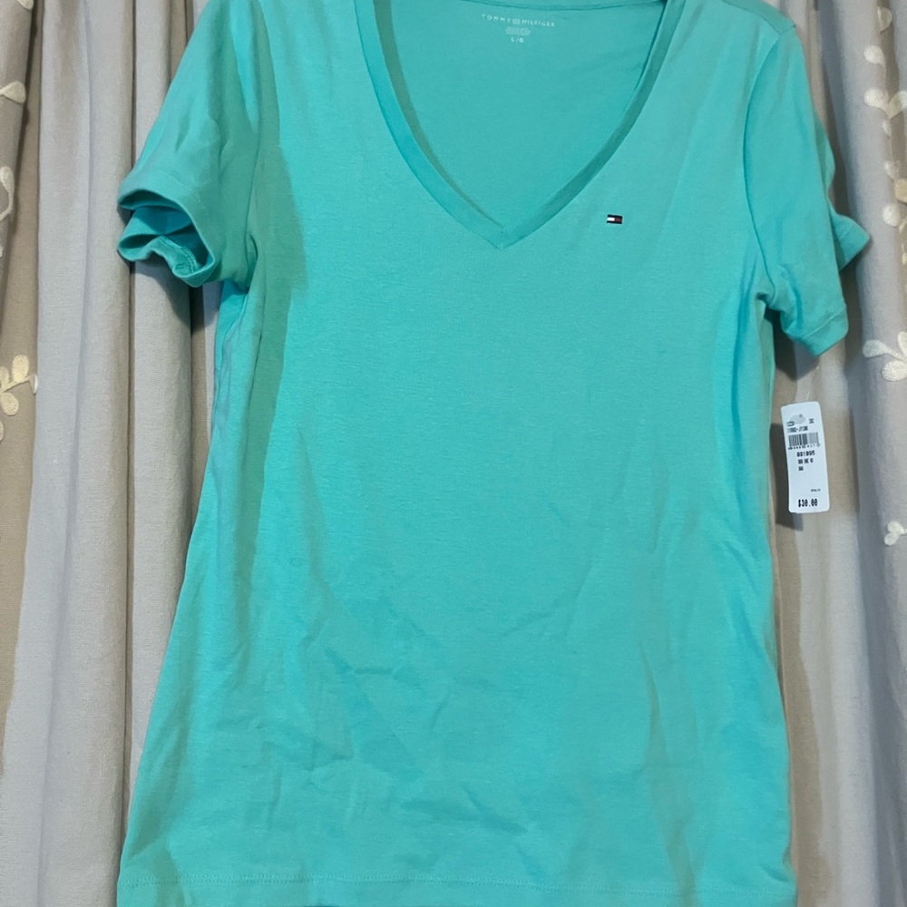 Tommy Hilfiger Women's Teal V-Neck Tee